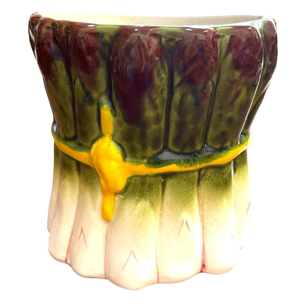 Asparagus wall pocket made in Italy hand painted ceramic hanging kitchen vase